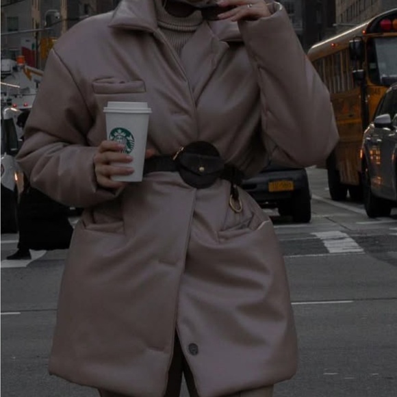 NWT Ligio European Faux Leather belted jacket Coat size zara M - Picture 4 of 6